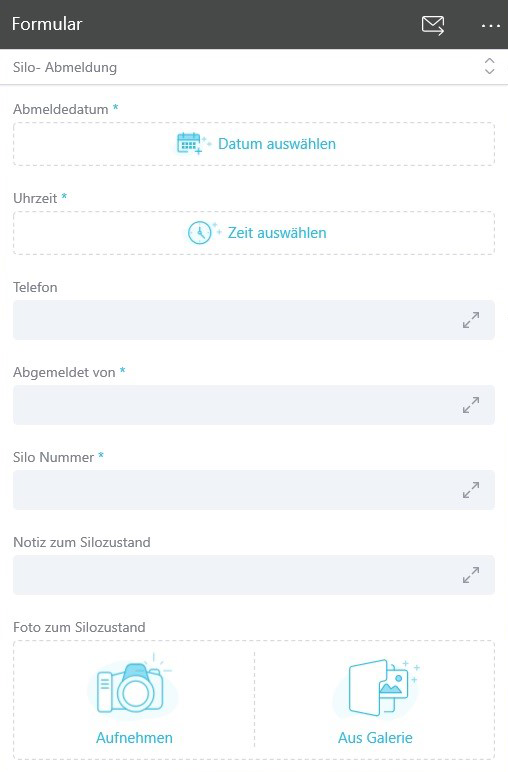 Beispiel-App Silo-Abmeldung des Baustoffspezialisten SAKRET